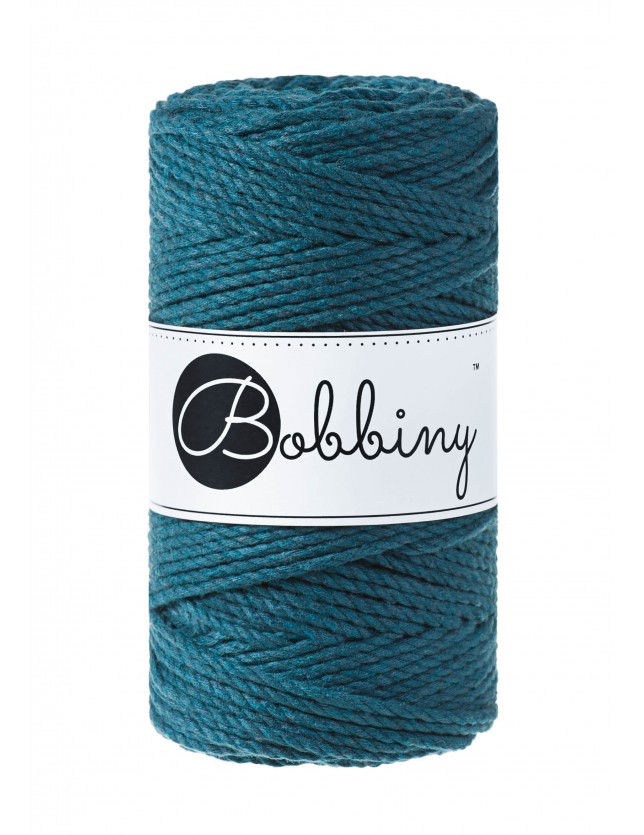 Peacock Blue 3ply macrame cotton rope 3mm 100m Bobbiny