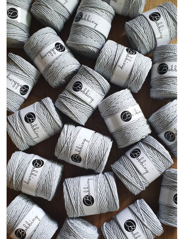 Light Grey 3ply macrame cotton rope 5mm 100m Bobbiny