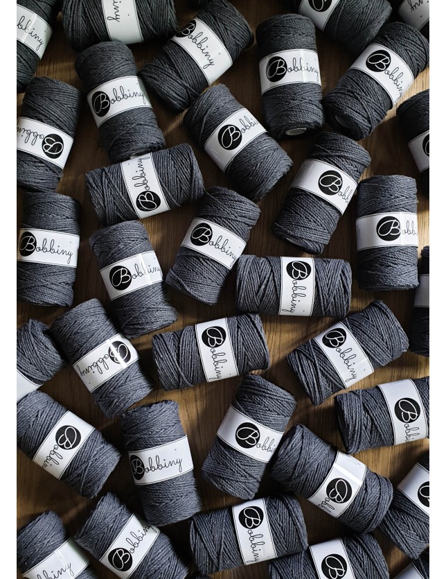 Charcoal Makramee-Schnur 3ply 3 mm 100m Bobbiny