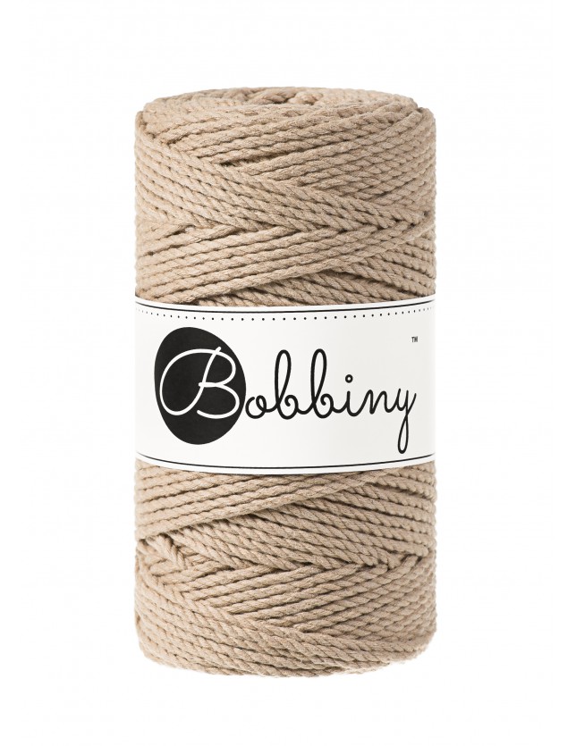 Sand 3ply macrame cotton rope 3mm 100m Bobbiny