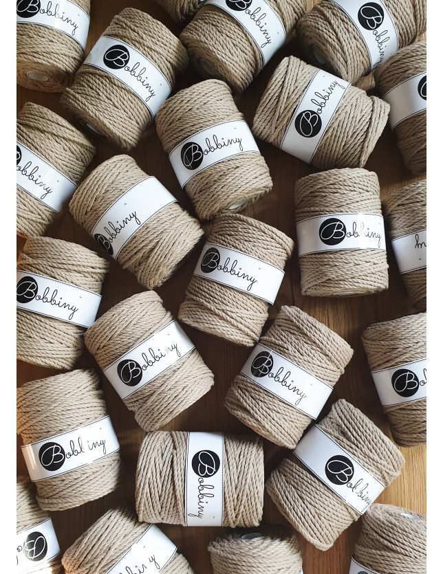 Sand 3ply macrame cotton rope 5mm 100m Bobbiny