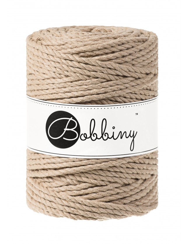 Sand 3ply macrame cotton rope 5mm 100m Bobbiny
