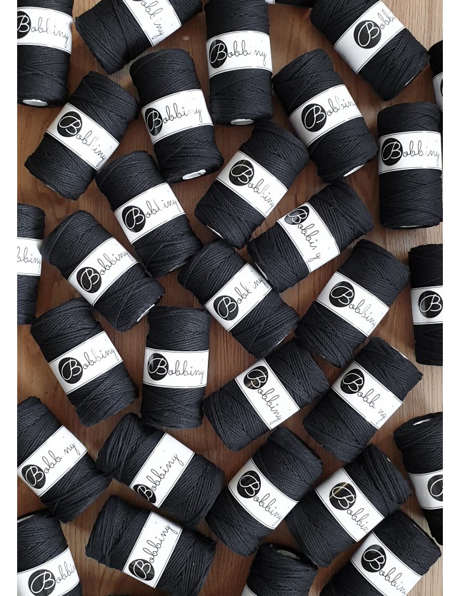 Black Makramee-Schnur 3ply 3 mm 100m Bobbiny