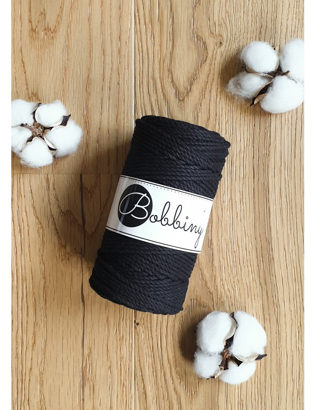 Czarny sznurek do makramy 3ply 3mm 100m Bobbiny