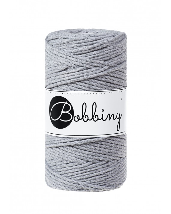 Silver 3ply macrame cotton rope 3mm 100m Bobbiny