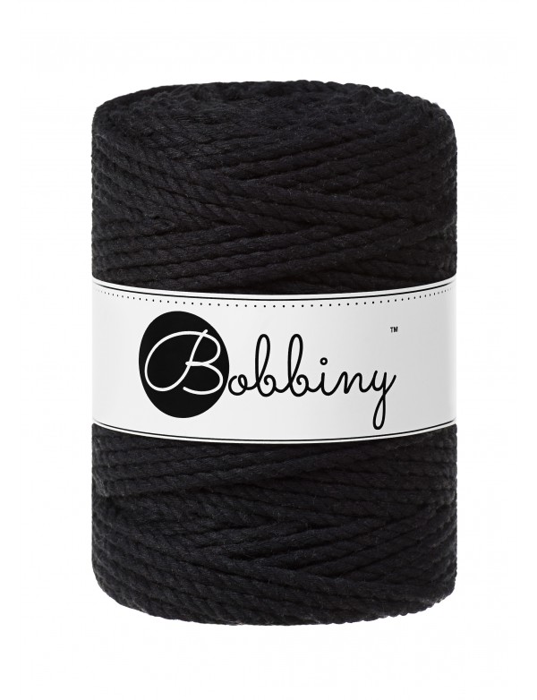 Black 3ply macrame cotton rope 5mm 100m Bobbiny