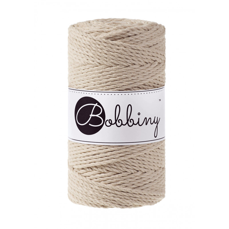 Beige Makramee-Schnur 3ply 3 mm 100m Bobbiny