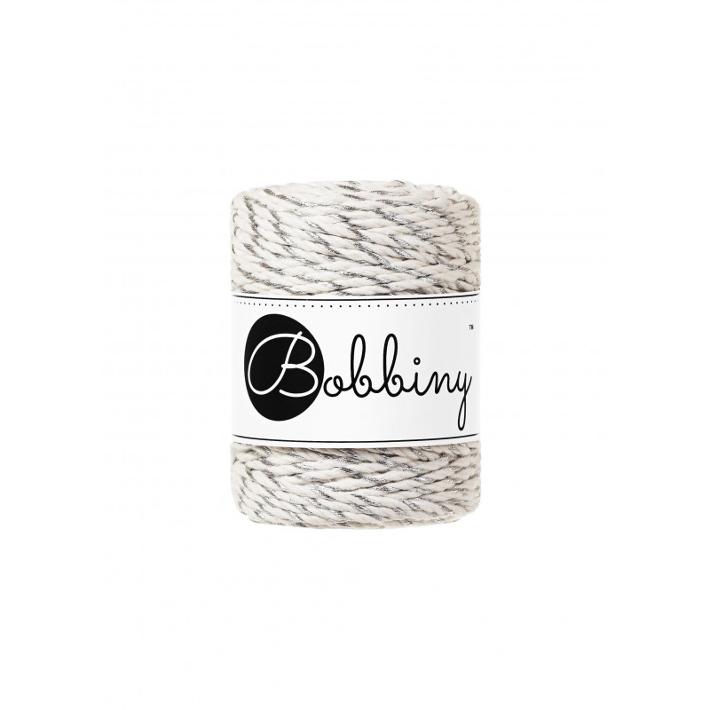 Srebrny Twist 3mm Sznurek do Makramy 3PLY- 50m Bobbiny
