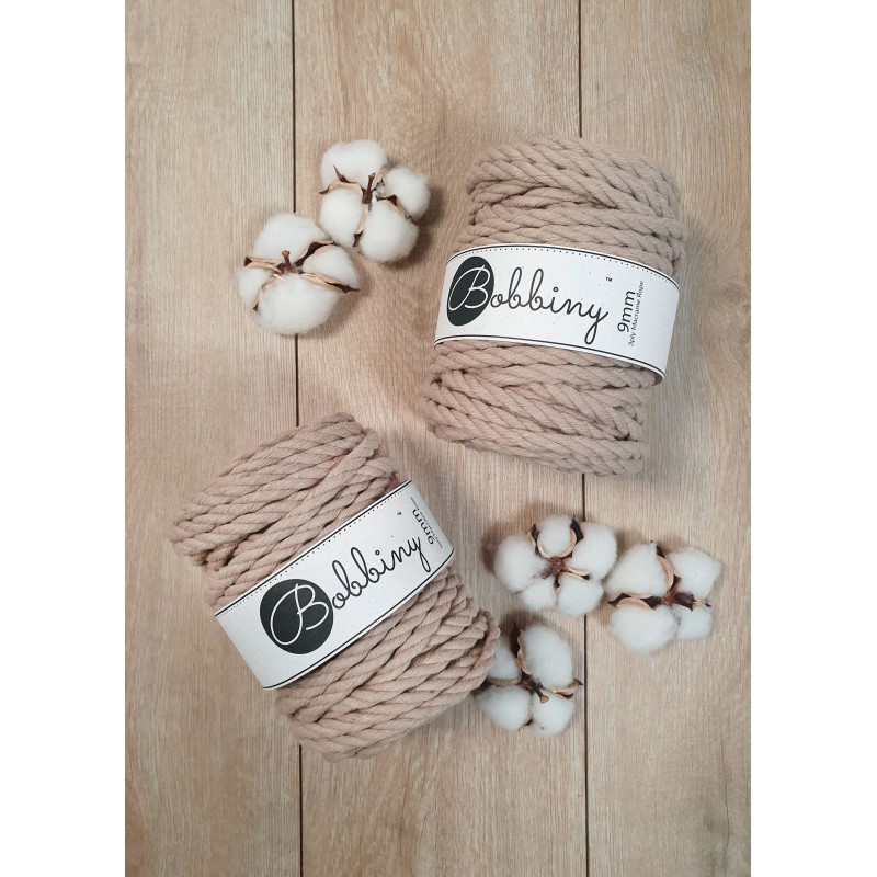 Piaskowy sznurek do makramy 3ply 9mm 30m Bobbiny