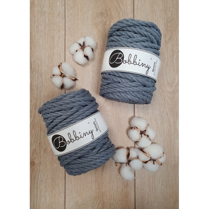 Steel 3ply macrame cotton rope 9mm 30m Bobbiny