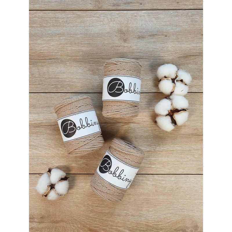 Sand macrame cotton rope 3ply 1.5mm 100m | Bobbiny