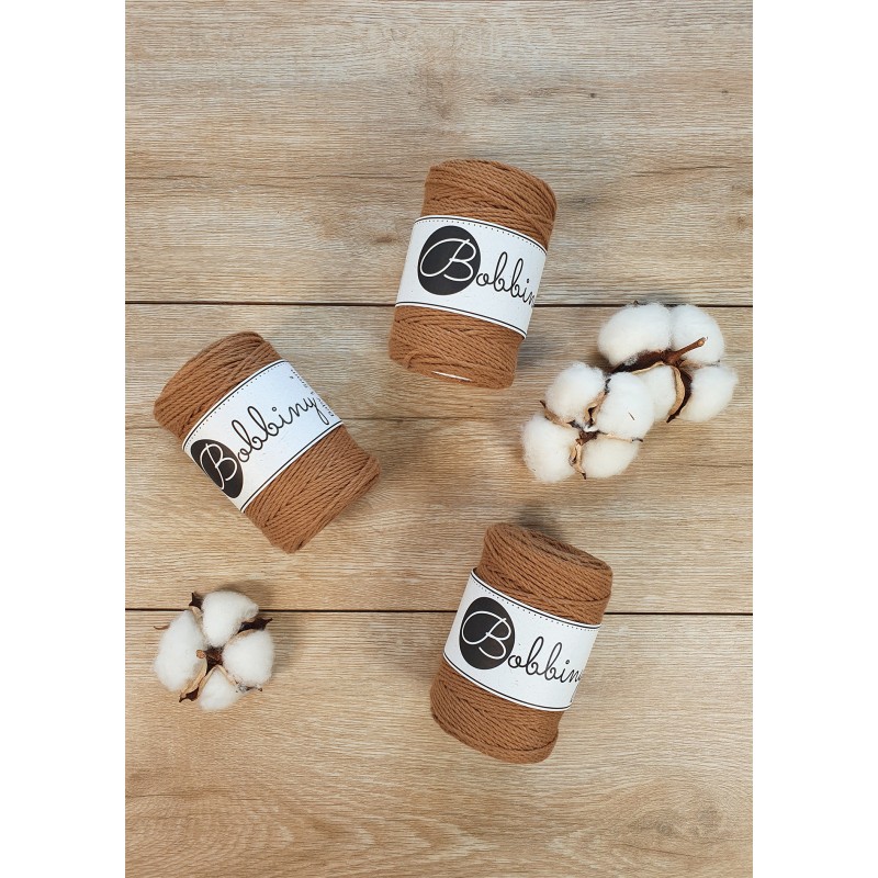 Caramel macrame cotton rope 3ply 1.5mm 100m | Bobbiny