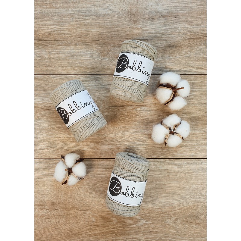Beige macrame cotton rope 3ply 1.5mm 100m | Bobbiny