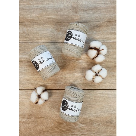 Beige macrame cotton rope 3ply 1.5mm 100m | Bobbiny