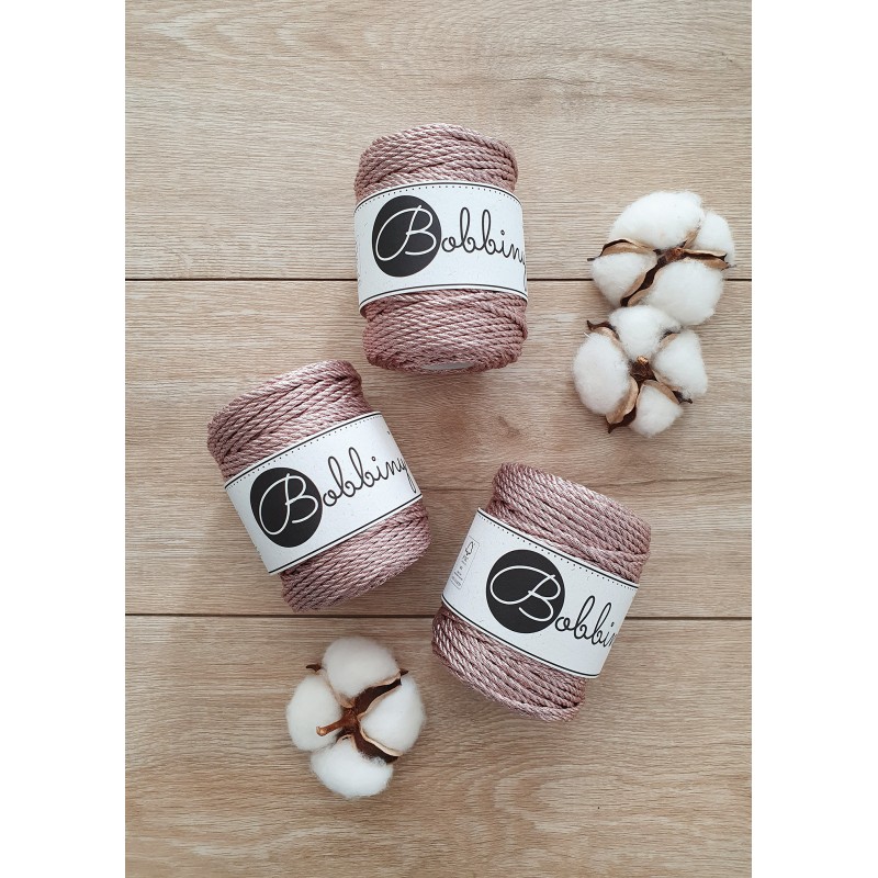 Metaliczny Różowy 3ply sznurek do makramy 3mm 50m| BOBBINY
