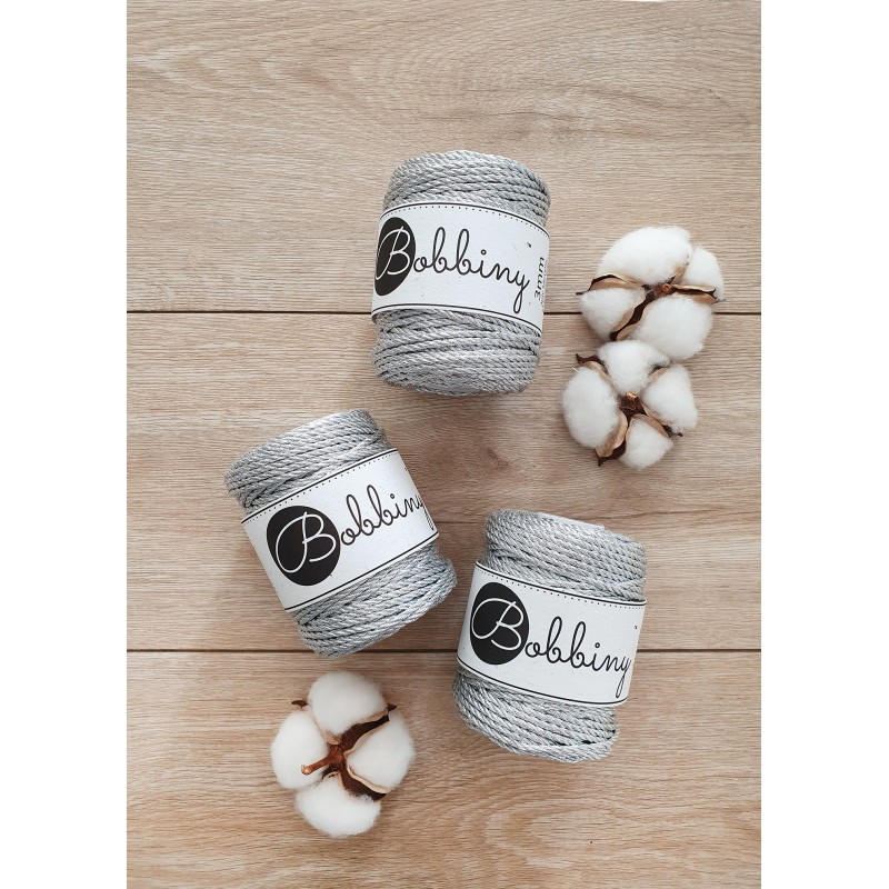Metallic Silver 3ply Macrame Rope 3mm 100m | BOBBINY