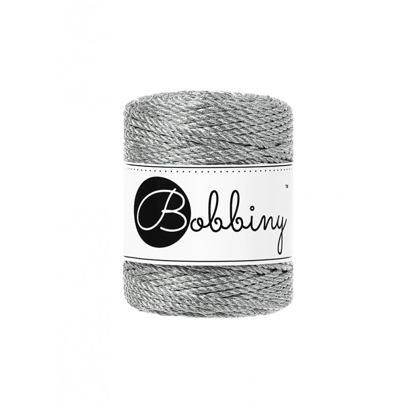 Metallic Silver 3ply Macrame Rope 3mm 100m | BOBBINY