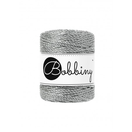 Metaliczne Srebro 3ply sznurek do makramy 3mm 100m| BOBBINY