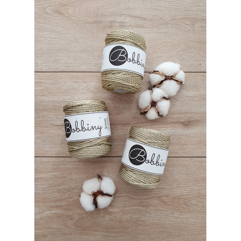 Metallic Gold 3ply Makramee-schnur 3 mm 100m | Bobbiny