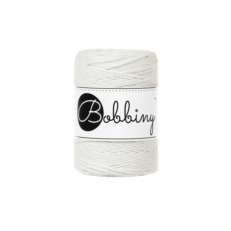Off White macrame cotton rope 3ply 1.5mm 100m | Bobbiny