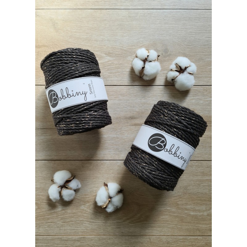 Espresso ze Złotą Nitką 3ply potrójnie skręcany 5mm 100m | BOBBINY