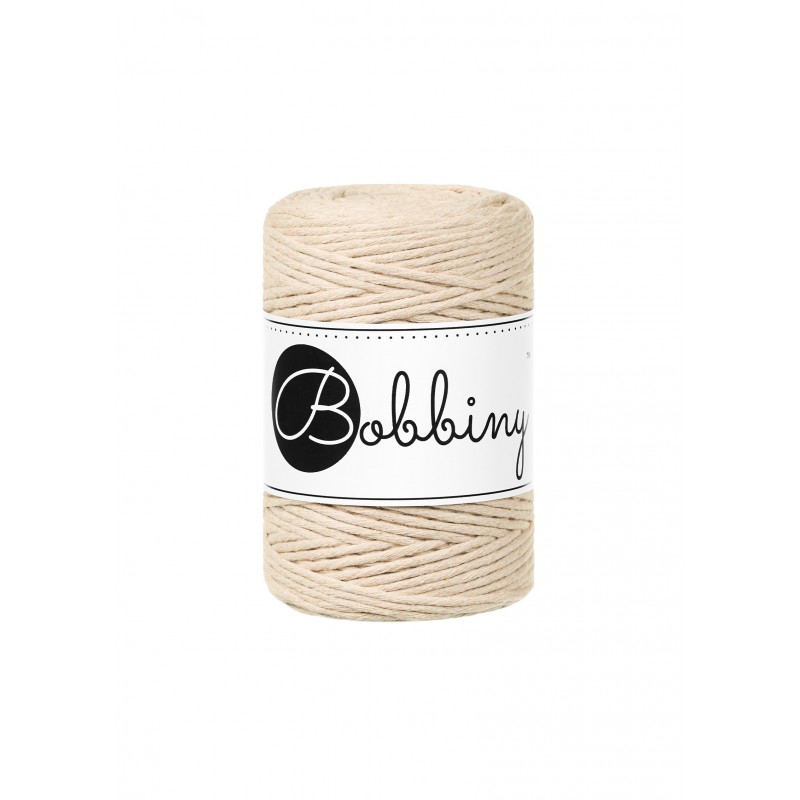 Warm Beige single twist macrame cotton cord 1.5mm 100m | BOBBINY
