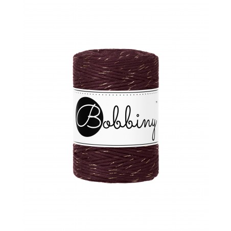 Burgundowy ze Złotą Nitką | sznurek do makramy 1.5mm 100m | BOBBINY