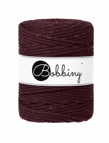 Burgundowy ze złotą nitką | Sznurek do makramy 3PLY bawełniany 5mm 100m | Bobbiny
